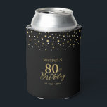 Gold & Black Confetti 80th Birthday Party Favor Can Cooler<br><div class="desc">This custom can cooler design features a stylish brush script "80th Birthday" in gold & black color theme. Matching invitations and party supplies are available at my shop BaraBomDesign.</div>