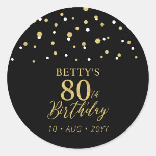 Gold & Black Confetti 80th Birthday Party Favor Classic Round Sticker
