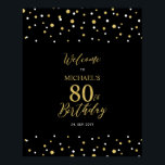 Gold & Black Confetti 80th Birthday Party Welcome Poster<br><div class="desc">Welcome your guests to a special celebration day with this stylish gold & black welcome sign. This sign features modern typography" Welcome to 80th Birthday" and a hexagon confetti design. You can customize the name and the date. Matching invitations and party supplies are available at my shop BaraBomDesign.</div>