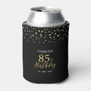 Gold & Black Confetti 85th Birthday Party Favor Can Cooler