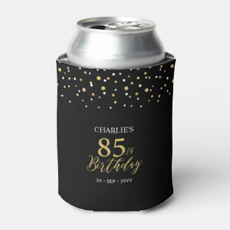 Gold & Black Confetti 85th Birthday Party Favor Can Cooler