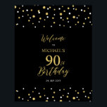 Gold & Black Confetti 90th Birthday Party Welcome Poster<br><div class="desc">Welcome your guests to a special celebration day with this stylish gold & black welcome sign. This sign features modern typography" Welcome to 90th Birthday" and a hexagon confetti design. You can customize the name and the date. Matching invitations and party supplies are available at my shop BaraBomDesign.</div>
