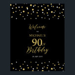 Gold & Black Confetti 90th Birthday Party Welcome Poster<br><div class="desc">Welcome your guests to a special celebration day with this stylish gold & black welcome sign. This sign features modern typography" Welcome to 90th Birthday" and a hexagon confetti design. You can customize the name and the date. Matching invitations and party supplies are available at my shop BaraBomDesign.</div>