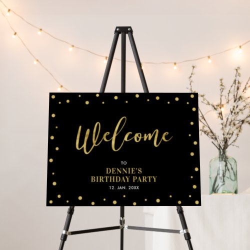 Gold  Black Confetti Adult Birthday Party Welcome Foam Board