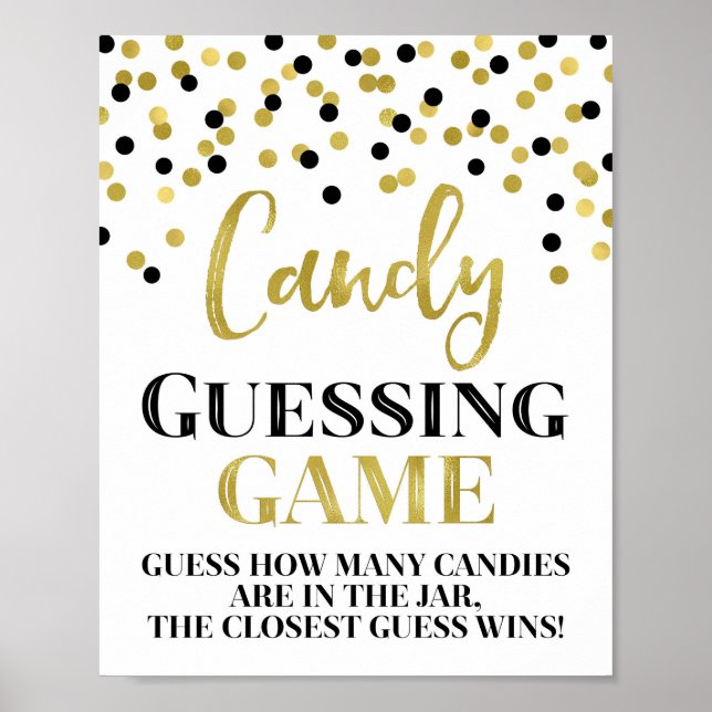 Gold Black Confetti Candy Guessing Game Sign (Front)