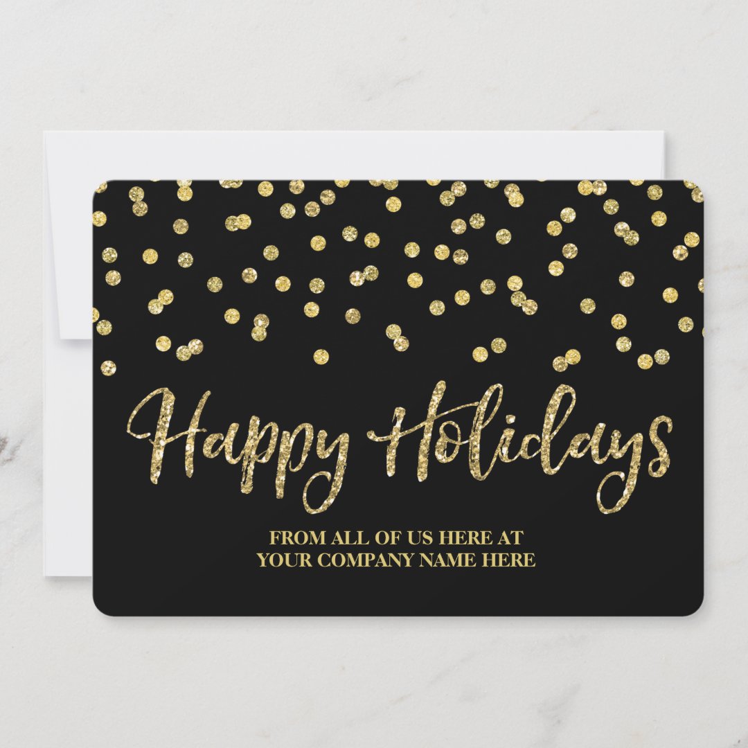 Gold Black Confetti Christmas Cards Business Zazzle