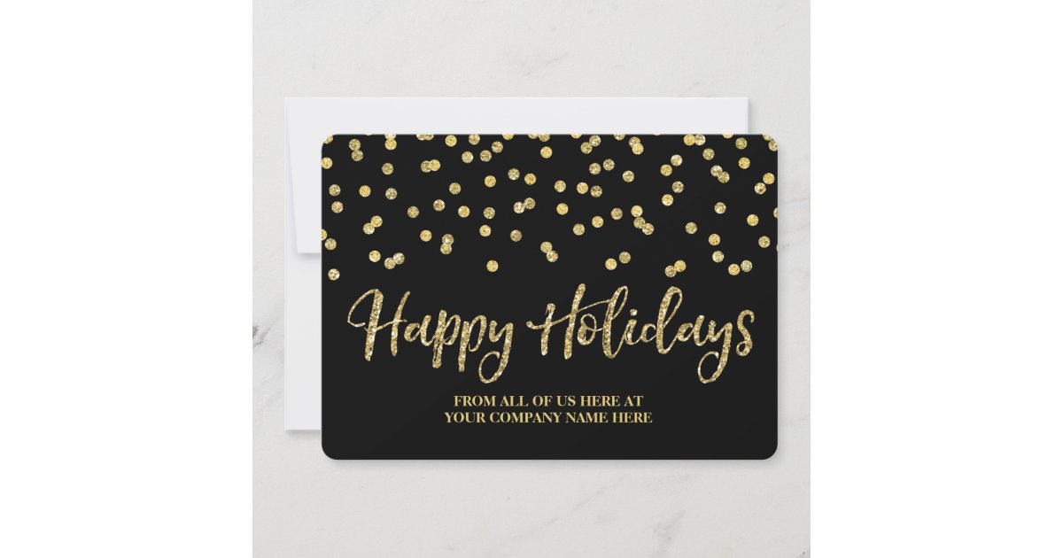 Gold Black Confetti Christmas Cards Business Zazzle