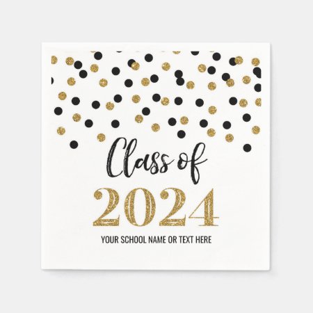 Gold Black Confetti Class Of 2024  Napkins