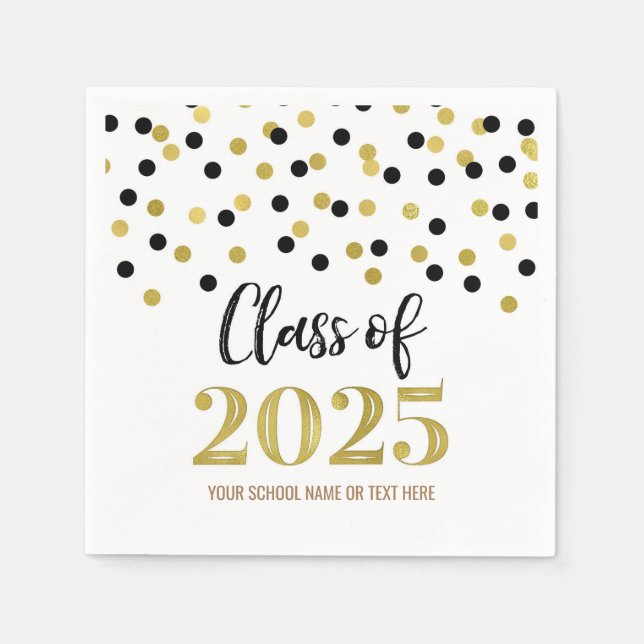 Gold Black Confetti Class of 2025 Napkins (Front)