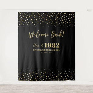 Gold & Black Confetti Class Reunion Party Backdrop