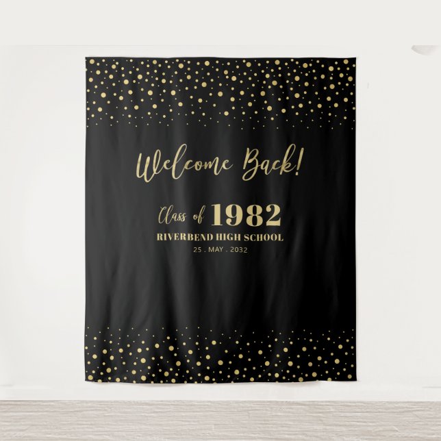 Gold & Black Confetti Class Reunion Party Backdrop (Front)