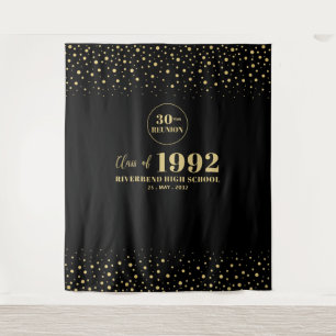 Gold & Black Confetti Class Reunion Party Backdrop