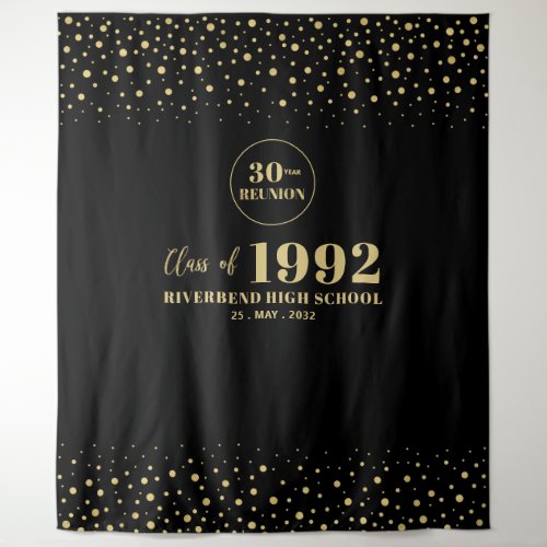 Gold  Black Confetti Class Reunion Party Backdrop