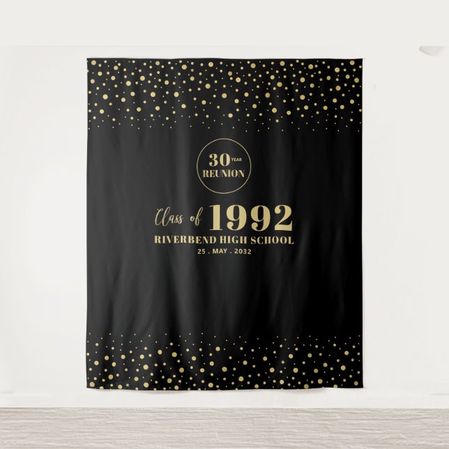 Gold & Black Confetti Class Reunion Party Backdrop (Front)