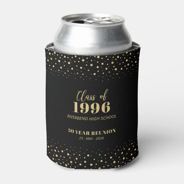 Gold & Black Confetti Class Reunion Party Favor Ca Can Cooler (Can Front)