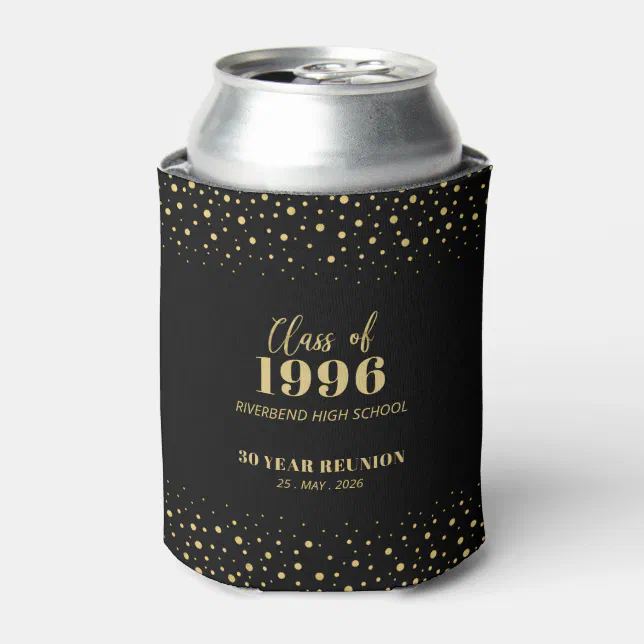 Gold & Black Confetti Class Reunion Party Favor Ca Can Cooler | Zazzle