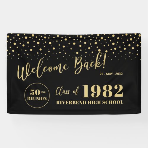 Gold  Black Confetti Class Reunion Party Welcome Banner