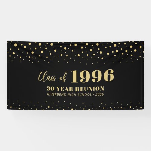 Gold  Black Confetti Class Reunion Party Welcome  Banner