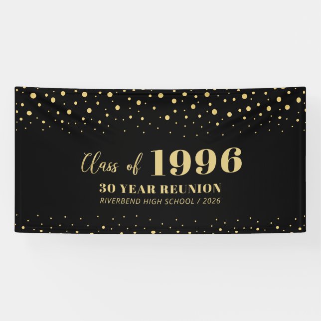 Gold & Black Confetti Class Reunion Party Welcome  Banner (Horizontal)