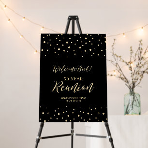 Gold & Black Confetti Class Reunion Party Welcome Foam Board