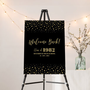 Gold & Black Confetti Class Reunion Party Welcome Foam Board