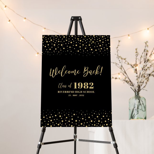 Gold & Black Confetti Class Reunion Party Welcome Foam Board (In Situ (Stand))