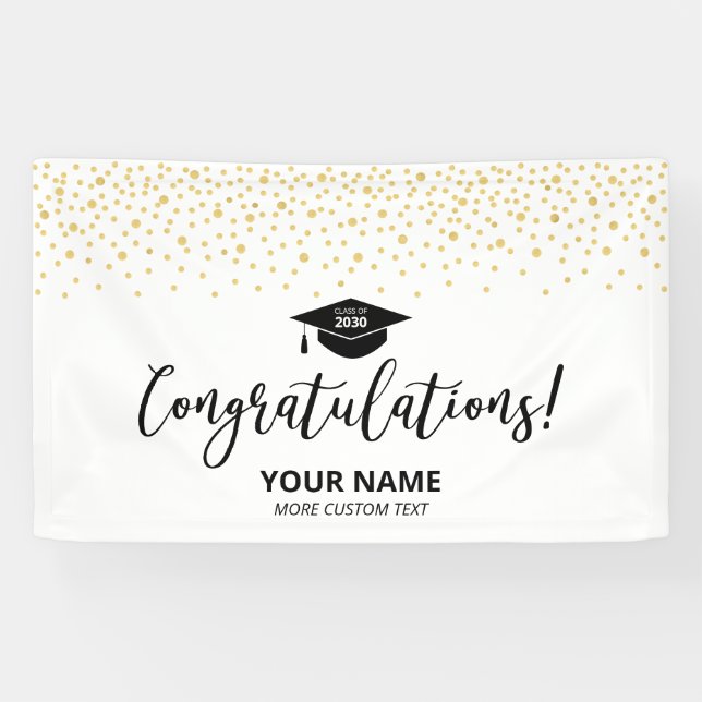 Gold & Black Confetti Congratulation Graduation Banner (Horizontal)