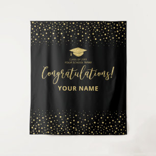 Gold & Black Confetti Congratulation Graduation Tapestry