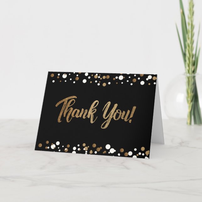 Gold Black confetti Customizable 85th Birthday Thank You Card (Front)