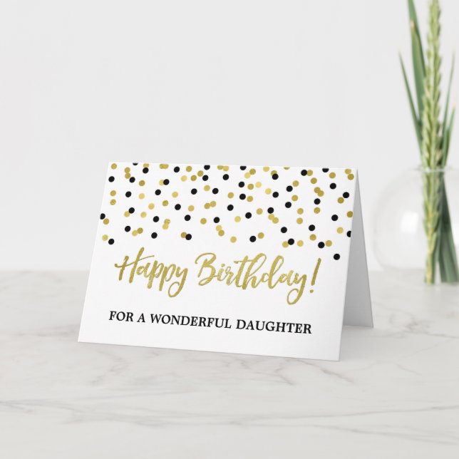 Gold Black Confetti Daughter Birthday Card (Front)