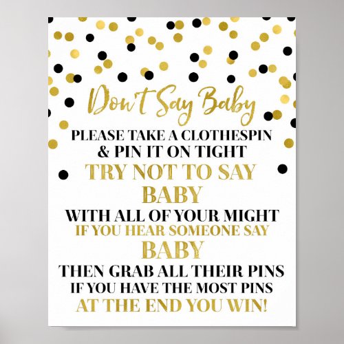 Gold Black Confetti Dont Say Baby Game Sign
