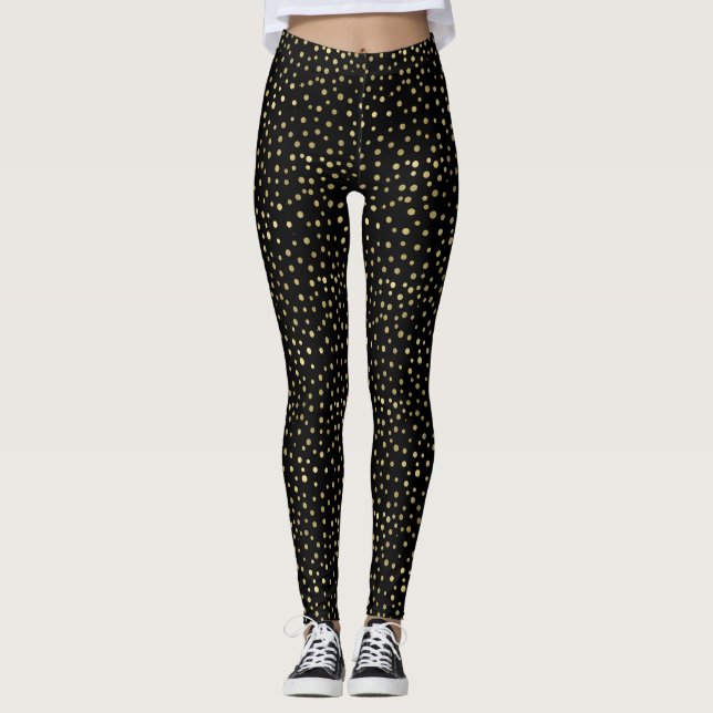 Gold Black Confetti Dots Leggings (Front)
