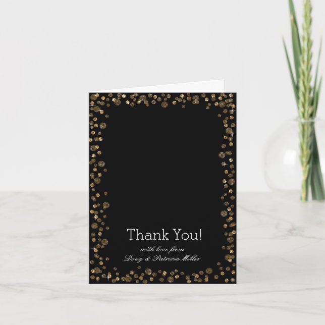 Gold Black Confetti Dots Thank You Card (Front)