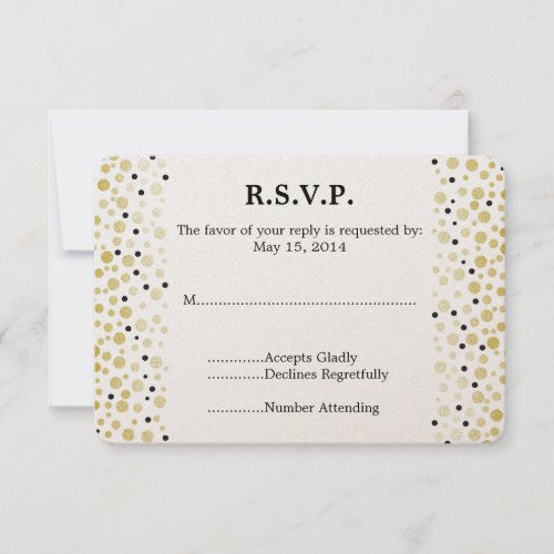 Gold Black Confetti Dots Wedding RSVP
