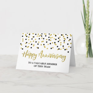 Gold Black Confetti Employee Anniversary Card