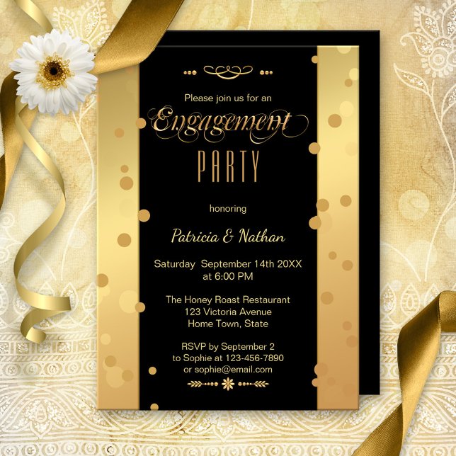 Gold Black Confetti Engagement Party Invitation (Creator Uploaded)