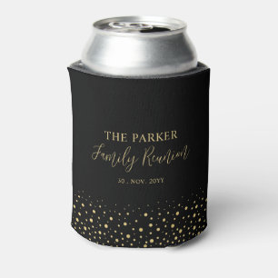 Gold & Black Confetti Family Reunion Party Favor Can Cooler