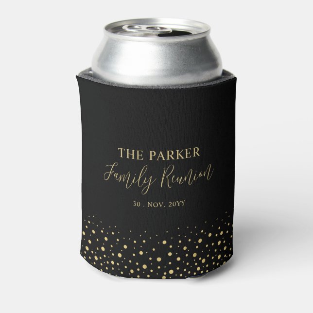 Gold & Black Confetti Family Reunion Party Favor Can Cooler (Can Back)