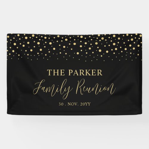 Gold  Black Confetti Family Reunion Party Welcome Banner
