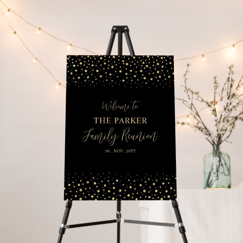 Gold Black Confetti Family Reunion Party Welcome 