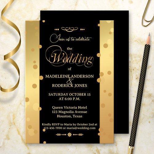 Gold Black Confetti Glam Wedding Invitation
