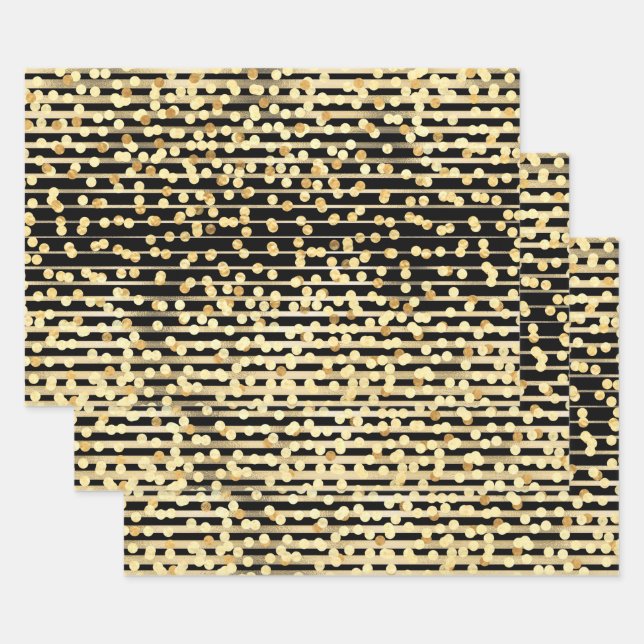 Gold black confetti glitter sparkle Hollywood chic Wrapping Paper Sheets (Set)