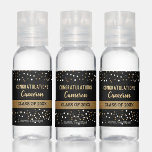 Gold Black confetti Graduate personalized ClasYear Hand Sanitizer