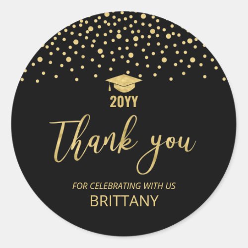 Gold  Black Confetti Graduation Party Favor Classic Round Sticker