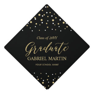 Gold & Black Confetti Graduation Tassel Topper