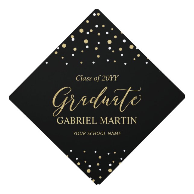 Gold & Black Confetti Graduation Tassel Topper (Front)