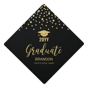 Gold & Black Confetti Graduation Tassel Topper