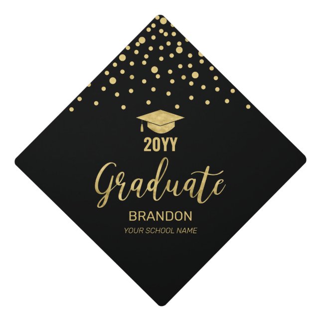 Gold & Black Confetti Graduation Tassel Topper (Front)