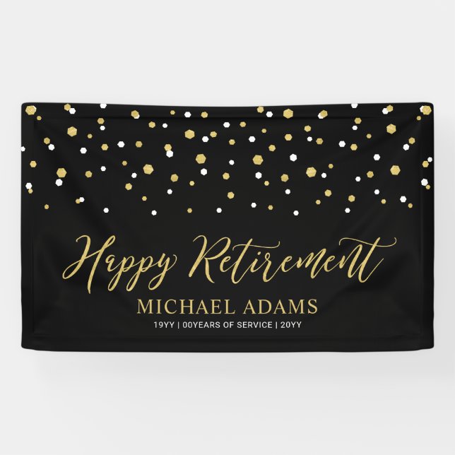 Gold & Black Confetti | Happy Retirement Party Banner (Horizontal)
