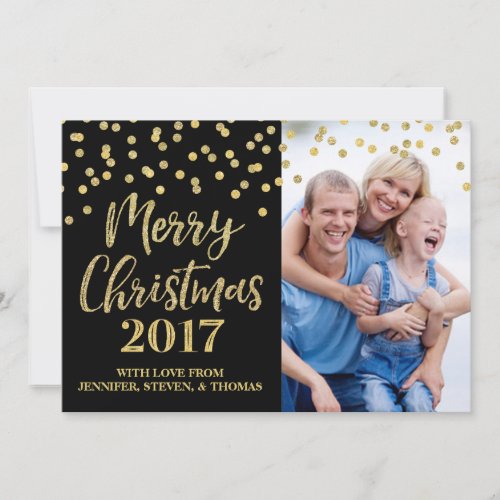 Gold Black Confetti Merry Christmas 2017 Holiday Card